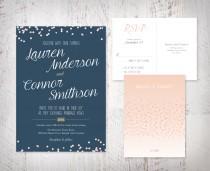 wedding photo - navy and blush wedding invitation, confetti, blush, navy, sparkle – DYI, print at home, or professionally printed