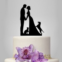 wedding photo -  Wedding Cake topper with dog and cat, unique bride and groom topper