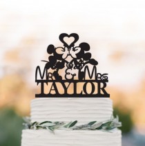 wedding photo - Disney Wedding cake topper with minnie and mickey, personalized topper