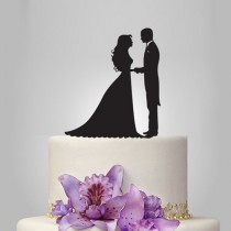 wedding photo -  bride and groom silhouette wedding cake topper, acrylic cake topper