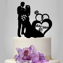 wedding photo -  mr and mrs Bride and Groom silhouette wedding Cake Topper with heart