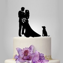 wedding photo -  wedding silhouette Cake Topper with with dog cake decor