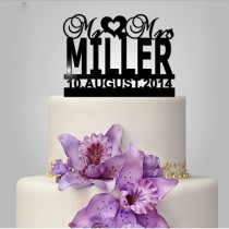 wedding photo -  Personalize Mr and Mrs wedding cake topper with custom event date,