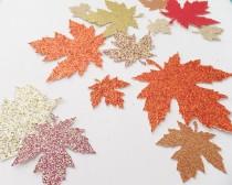 wedding photo - Autumn Glitter Leaves ~ 1.5" to 2.25" Confetti  Wedding / Thanksgiving Table Decor ~ 50 Pieces ~ Fall Colors