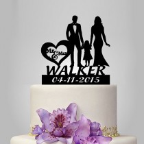 wedding photo -  personalized wedding cake topper, bride and groom silhouette with girl