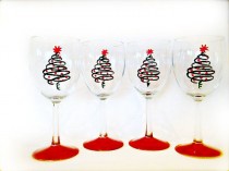 wedding photo - Christmas Holiday Wine Glasses - Set of 4