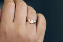 wedding photo - Pear Diamond Ring with a Dual Diamond "Horseshoe" Ring - Wedding Set - 0.3 Carat - 18k Solid Gold