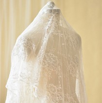 wedding photo - Bridal Lace Fabric, Corded Wedding Lace Fabric, Ivory Embroidery Lace Fabric, 59 inches Wide for  Dress, Craft Making, 1/2 Meter