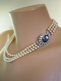 wedding photo -  Pearl And Sapphire Necklace, Great Gatsby Jewelry, Art Deco, Montana, Bridal Jewelry, Wedding Necklace, Bridal Pearls, Downton Abbey Jewelry