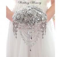 wedding photo - BROOCH BOUQUET silver jeweled with cascading of wedding jewelery for bride