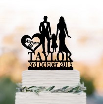 wedding photo - Family Wedding Cake topper with girl, Customized wedding cake toppers, funny wedding cake toppers with child silhouette
