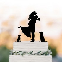wedding photo - Unique Wedding Cake topper two dog, Cake Toppers with custom dog bride and groom silhouette, funny wedding cake toppers with dog