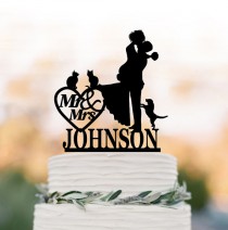 wedding photo -  Custom Wedding Cake topper mr and mrs, Cake Toppers with dog, bride and groom silhouette, cake toppers with cat, 2 cats cake topper