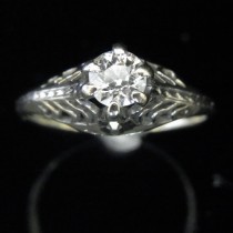 wedding photo -  Old European Cut Diamond 14k White Gold Art Deco Ring Engagement Vintage Antique SALE now 699 from 899