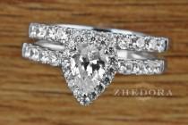wedding photo - 1.50 CT Pear Cut Engagement Bridal Ring Band set Solid 14k White Gold, Bridal set Pear Shaped
