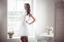 wedding photo - Short wedding dress with cup sleeves M10, Bridal Gown, Romantic wedding gown, Classic bridal dress, Custom dress
