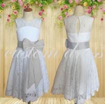 wedding photo - 2016 new Flower Girl Dress,Gray belt Flower Girl Dress,white lace Birthday Party girl Dress, custom for buyer T08007