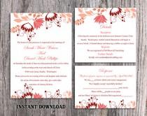 wedding photo -  DIY Wedding Invitation Template Set Editable Word File Instant Download Printable Peach Wedding Invitation Elegant Coral Floral Invitations