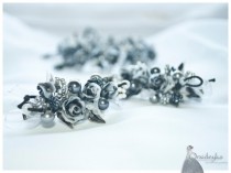 wedding photo -  Custom order for Janell | black white roses, rose bracelet, polymer clay bracelet, white black bracelet, rose hair clip, flower rose jewelry