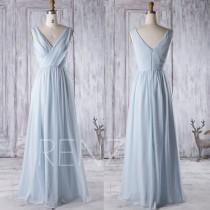 wedding photo - 2016 Light Blue Chiffon Bridesmaid Dress, V Neck Wedding Dress, Long Baby Blue Prom Dress, V Back Women Evening Gown Floor Length (J025)