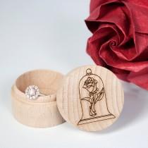 wedding photo - Wooden Ring Box Beauty and the Beast - Ring Pillow, Engraved Wedding Ring Box, disney wedding, disney proposal, Valentines Proposal.