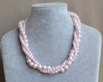 wedding photo - pink pearl Necklace,Glass Pearl Necklace, 3 rows Pearl Necklace,Wedding Necklace,bridesmaid necklace,pink glass pearl necklace.Jewelry