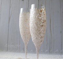 wedding photo -  Wedding Champagne Flutes Wedding Champagne Glasses Bride and Groom Flutes Boho Wedding Toasting Flutes