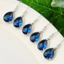 wedding photo -  Blue Bridesmaid Earrings SET OF 6 - Silver Navy Earrings - Sapphire Blue Glass Earrings - Bridesmaid Jewelry - Wedding Jewelry
