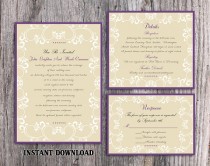 wedding photo -  DIY Wedding Invitation Template Set Editable Word File Download Printable Invitation Elegant White Invitations Eggplant Purple Invitation