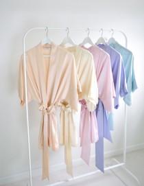 wedding photo - Ready to ship - Samantha Silk bridal robe getting ready kimono in blush ivory ballet pink lavender seafoam