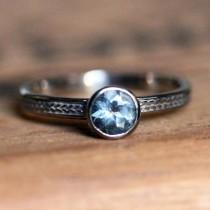 wedding photo - Aquamarine engagement ring, braided engagement ring, wheat ring, March birthstone ring, bezel, 14k white gold engagement ring, custom made
