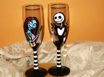 wedding photo - Nightmare Before Christmas/Jack and Sally/Jack skellington/Zombie/Skeleton/ Sugar Skull/ Wedding Champagne Flutes/Wedding Toast Glasses