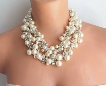 wedding photo -  Ivory Wedding Statement Necklaces crocheted pearls and rhinestones