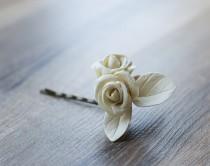 wedding photo - Ivory rose flower hair clip - wedding rose hair accessories - bridal hairpiece - bridal flower pin - ivory, beige, neutral rose hair piece