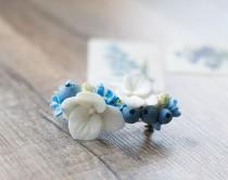 wedding photo - Flower hair barrette - french barrette - rustic hair accessories - bridal barrette - white hydrangea, blueberry, forget-me-not, berry