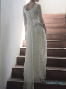 wedding photo -  Modest vintage inspired half length sleeved lace wedding dress