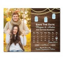 wedding photo - Mason Jar Save The Date Magnet or Card DIY PRINTABLE Digital File or Print (extra) String Lights Save The Date Wood Save The Date