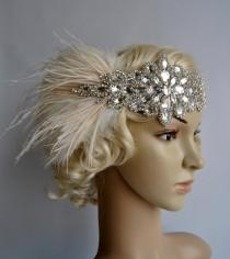 wedding photo - Glamour Rhinestone flapper Gatsby Headband, Wedding Headband, Crystal Headband, Wedding Headpiece, Bridal Headpiece, 1920s Flapper feathers