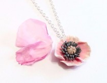 wedding photo -  Pink Poppy Necklace - Poppy Pendant,Love Necklace, Bridesmaid Necklace, Flower Girl Jewelry, pink Bridesmaid Jewelry