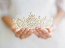 wedding photo - Crown, Edwardian Full Bridal Crown, Swarovski Crystal Wedding Crown, Gold Bridal Diadem, Crystal Wedding Tiara, Diamante Tiara, TANYA Crown