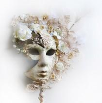 wedding photo - Rococo Bridal Headpiece, Haute Couture Wedding Accessories, Lace Masquerade Mask, Flower Venetian Mask