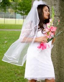 wedding photo - Pouf Top Wedding Veil with Satin Ribbon Trim