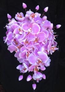 wedding photo - Light Purple True-Touch Orchid Cascading Bouquet