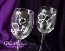 wedding photo - Personalized Pearl & Crystal wedding wine glasses with initials/ Monogram wedding gift