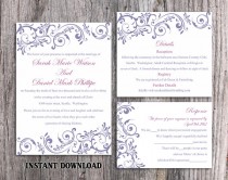 wedding photo -  DIY Wedding Invitation Template Set Editable Word File Instant Download Purple Wedding Invitation Purple Invitations Printable Invitation