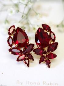 wedding photo - Ruby Earrings, Ruby Red Swarovski Cluster Earrings, Bridal Ruby Earrings, Bridesmaids Earrings, Pomegranate Crystal Earrings, Gift for her