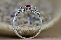 wedding photo - Dainty Victorian Scroll Engagement Ring with Ruby in Sterling - Silver Vintage-style Wedding Ring - Promise Ring - July Birthstone