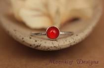 wedding photo - Deep Orange Carnelian Stacking Ring in Sterling - Autumn Orange Carnelian Bezel Set Promise Ring in Silver, Custom Made to Your Size