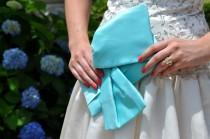 wedding photo - Aquamarine Blue Bridal Clutch - The Christine Clutch, Bride Bag, Bridal Purse, Bridesmaids big bow clutch in  aqua blue satin