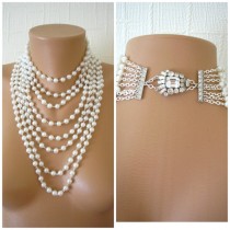 wedding photo -  Multistrand Pearl Necklace, Statement Necklace, Art Deco, Great Gatsby Jewelry, Pearl Choker, Bridal Pearls, Large Pearl Necklace, Downton
